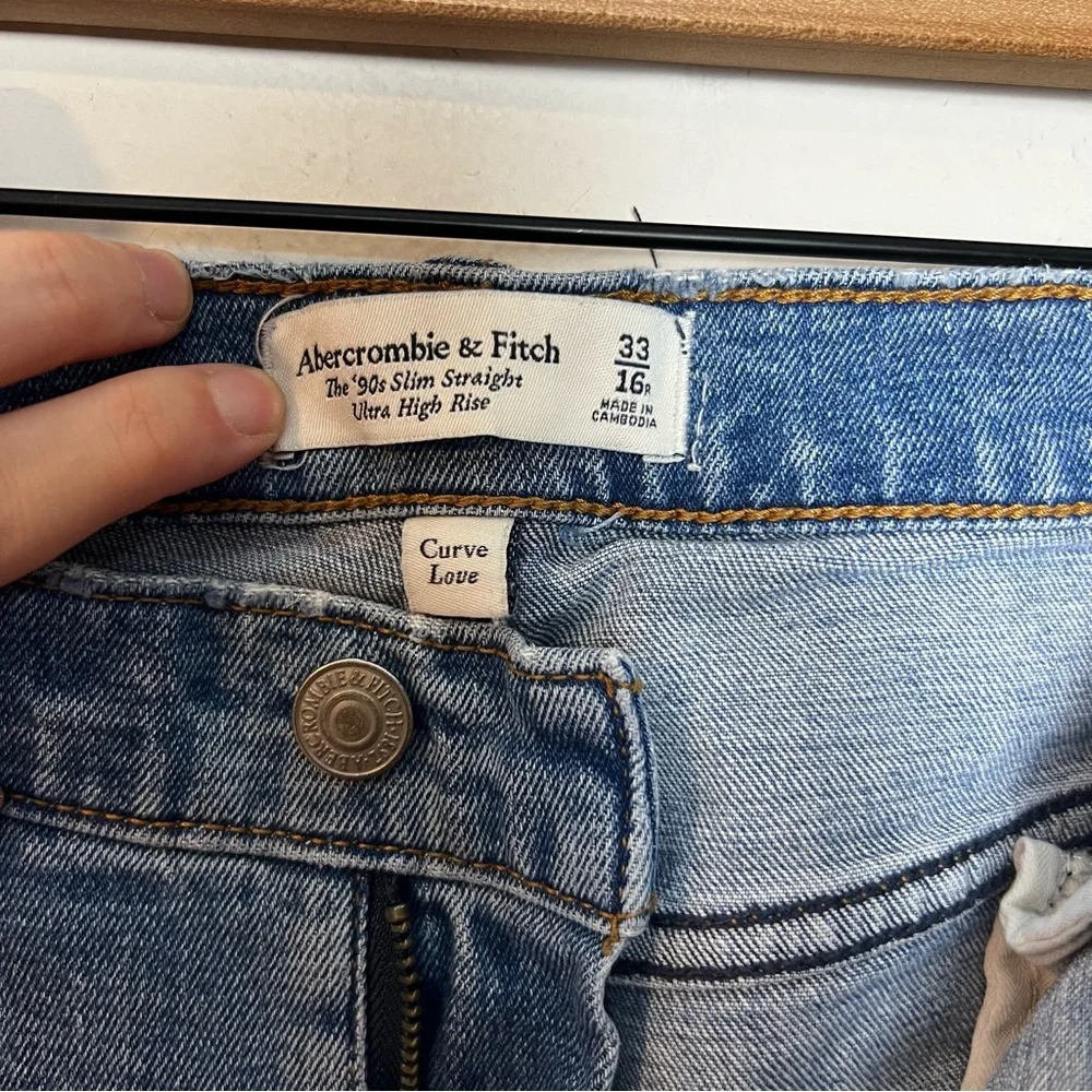 ABERCROMBIE- Curve Love Ultra High Rise 90s Slim Straight Jean Denim Blue - Picture 7 of 8